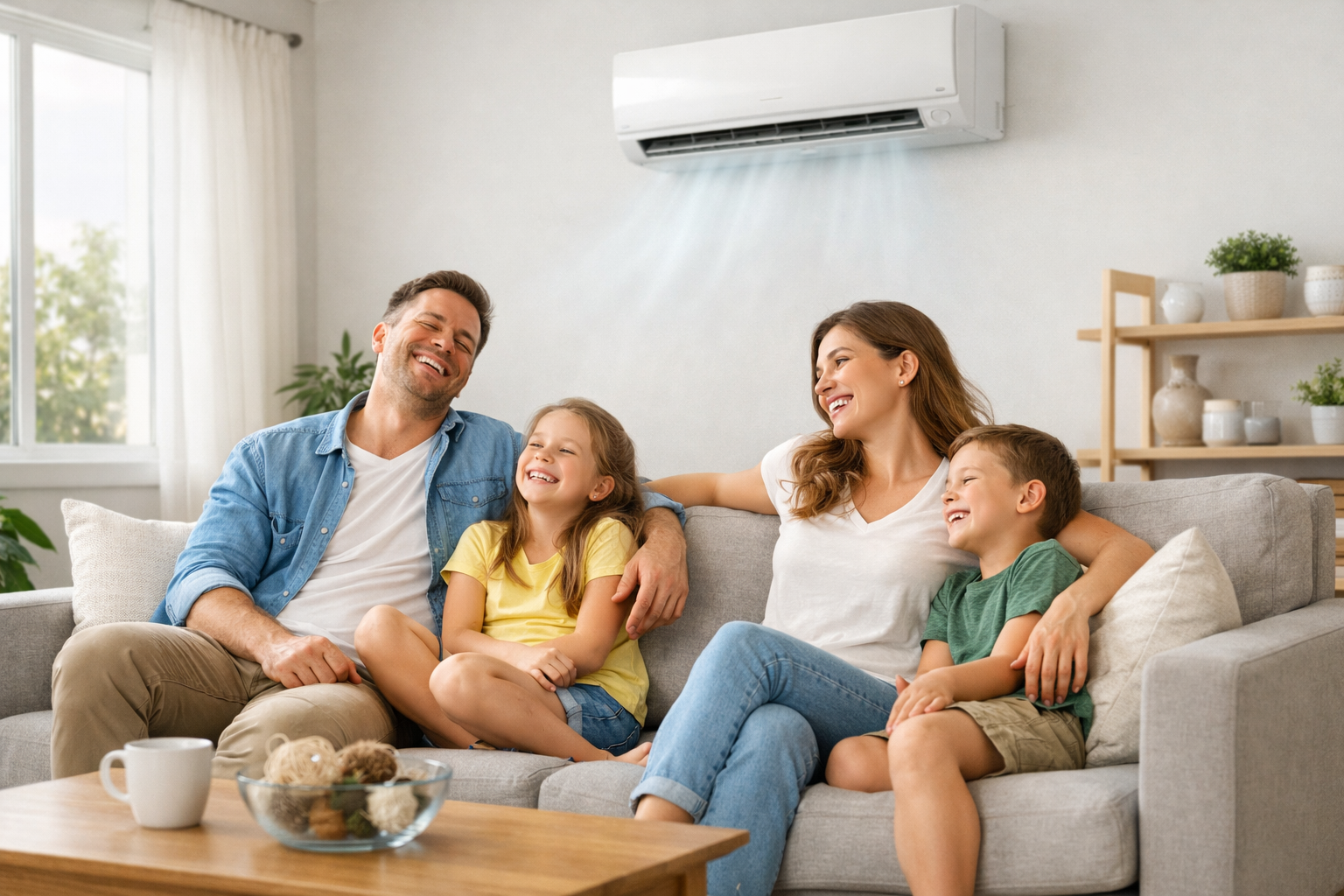 Família desfrutando de conforto
